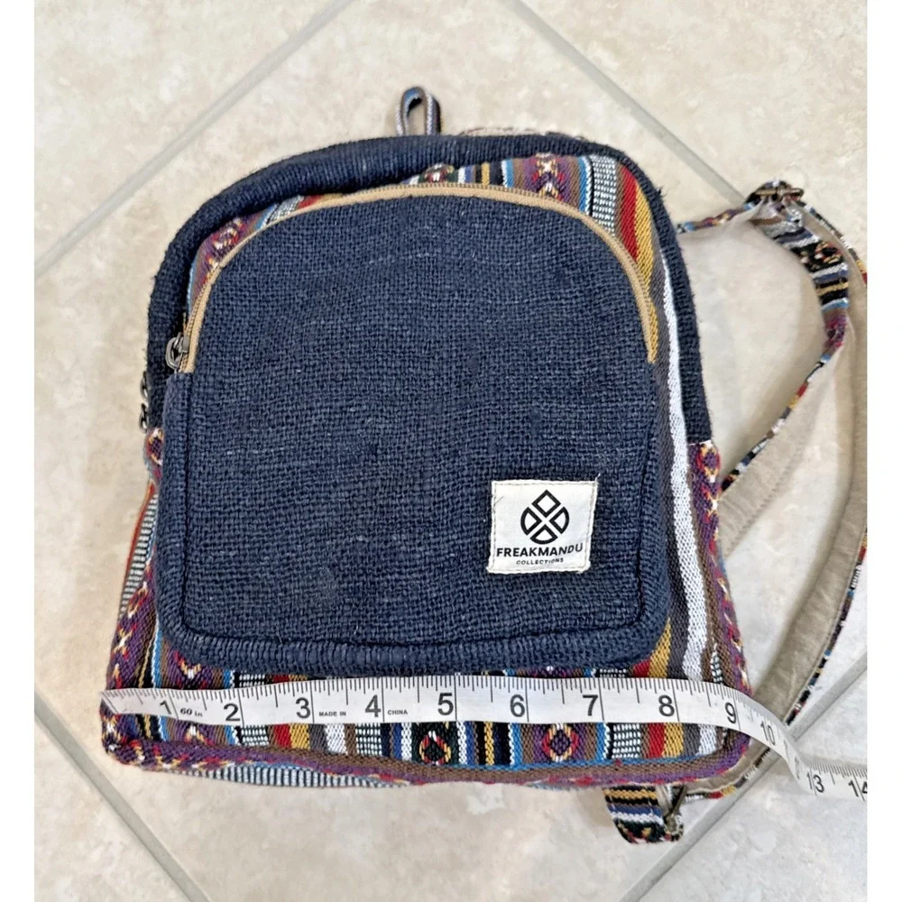 NEW Freakmandu Blue Hemp Bohemian Backpack Aztec Southwestern Napal Festival